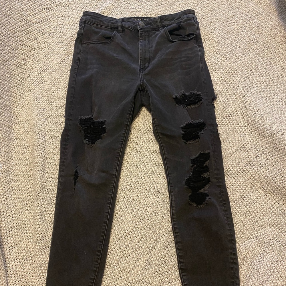 Black ripped American Eagle jeggings